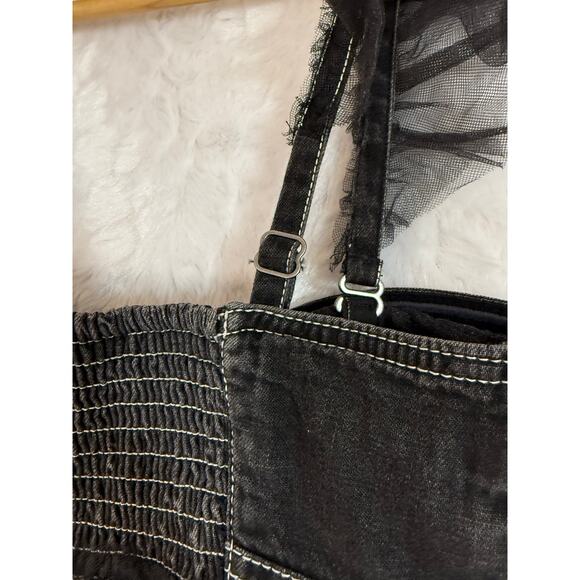 NWT Anthropologie Pilcro Sheer Tulle Babydoll Blouse Top Black Denim Corset XS - Picture 13 of 16